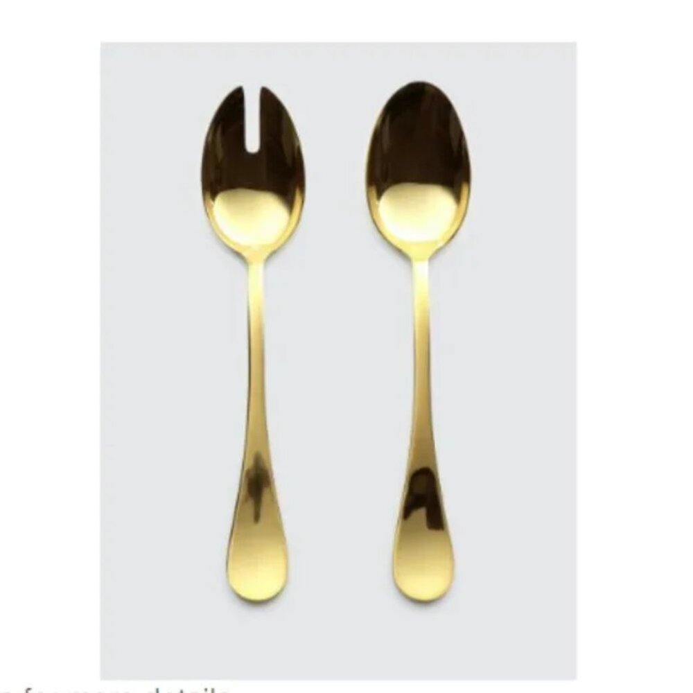 Weissestal Italian Stainless Steel Shiny Gold Serving Salad Fork and Spoon Set